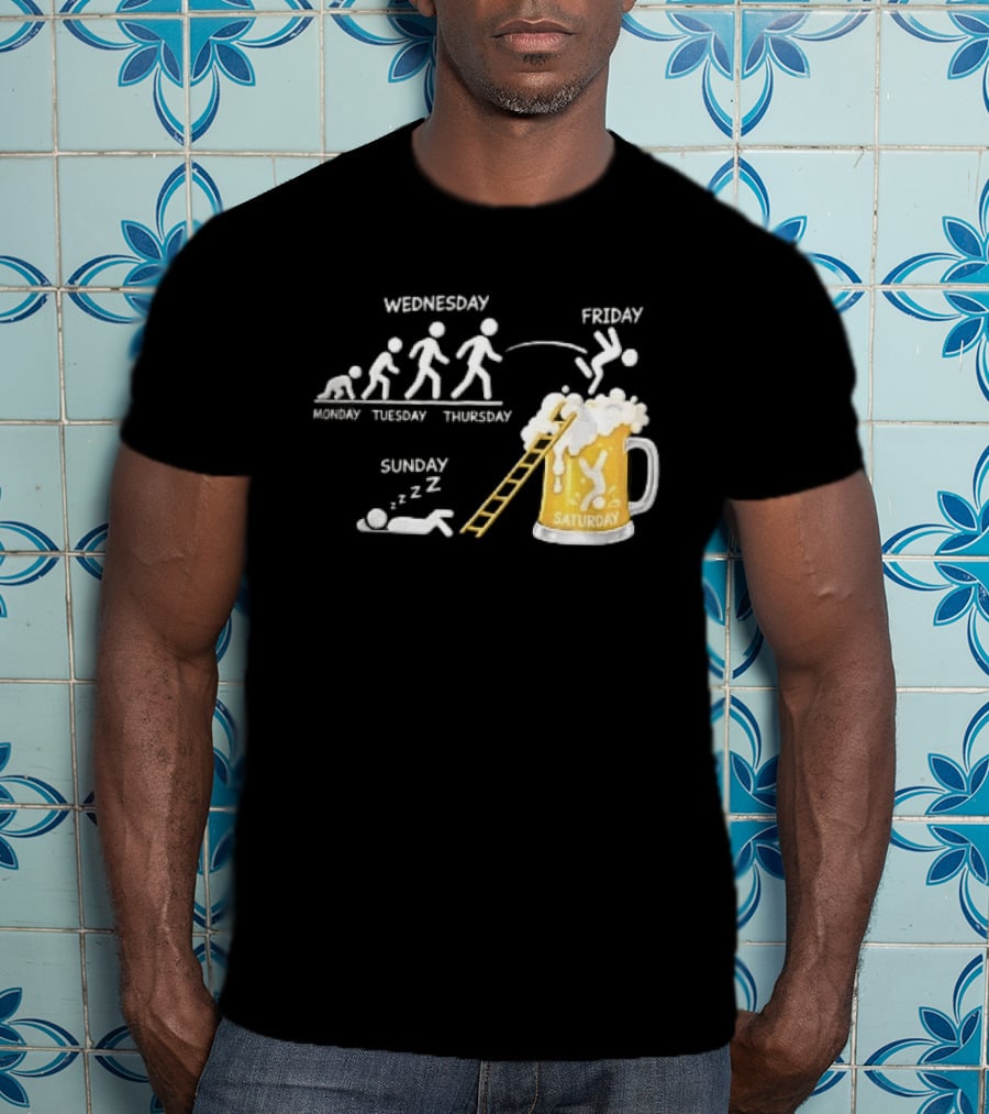 Monday To Sunday Stick Figure Evolution Beer Diving Sleeping T-Shirt