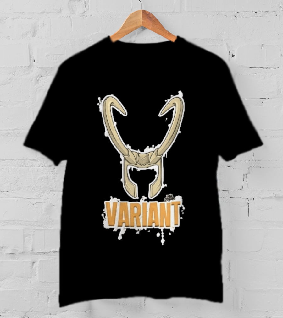 Variant Loki Horned Helmet Golden Horns White Paint Splatter Grunge Cartoon T-Shirt