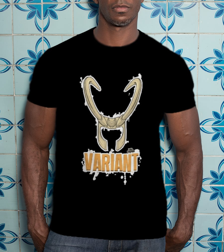 Variant Loki Horned Helmet Golden Horns White Paint Splatter Grunge Cartoon T-Shirt