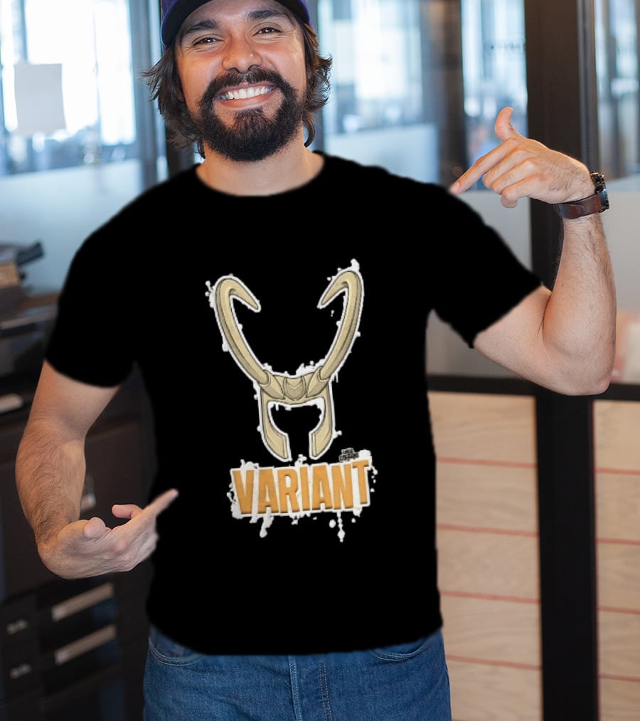 Variant Loki Horned Helmet Golden Horns White Paint Splatter Grunge Cartoon T-Shirt