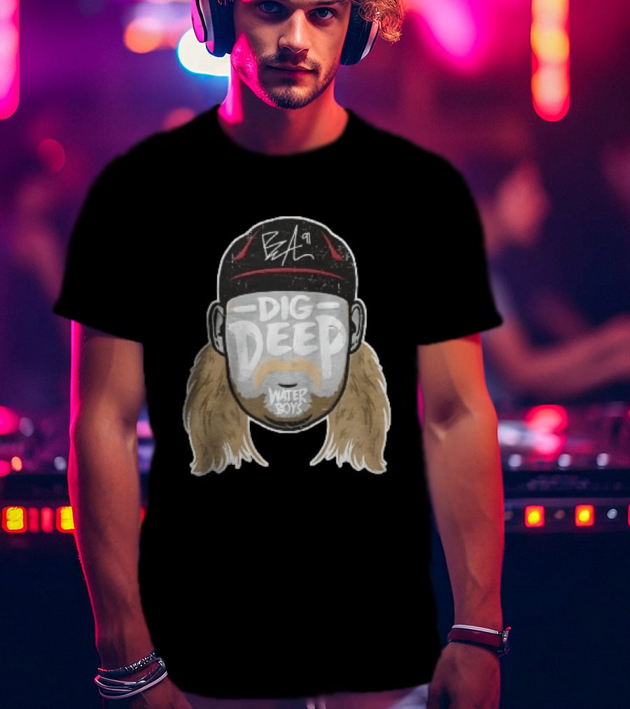 Waterboys Dig Deep Chris Long Mullet Mustache Cap Caricature T-Shirt