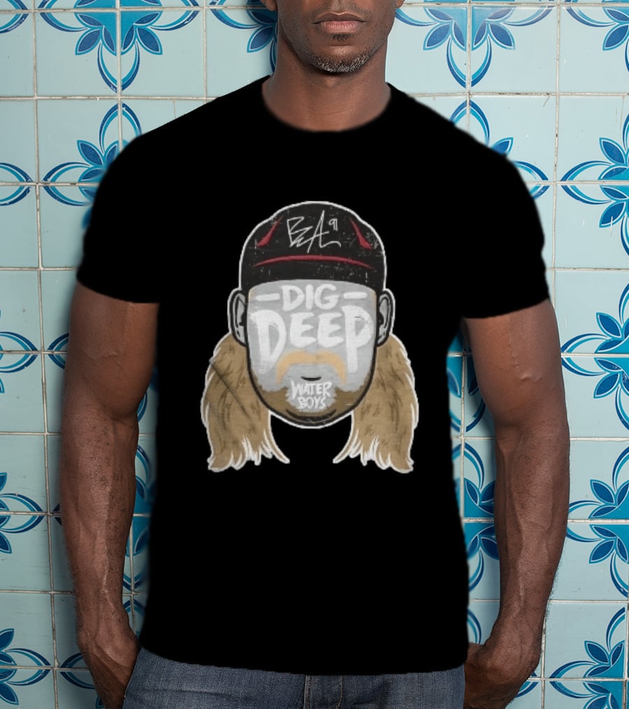 Waterboys Dig Deep Chris Long Mullet Mustache Cap Caricature T-Shirt