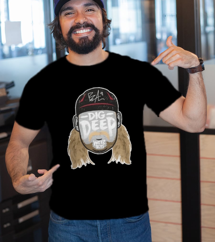 Waterboys Dig Deep Chris Long Mullet Mustache Cap Caricature T-Shirt