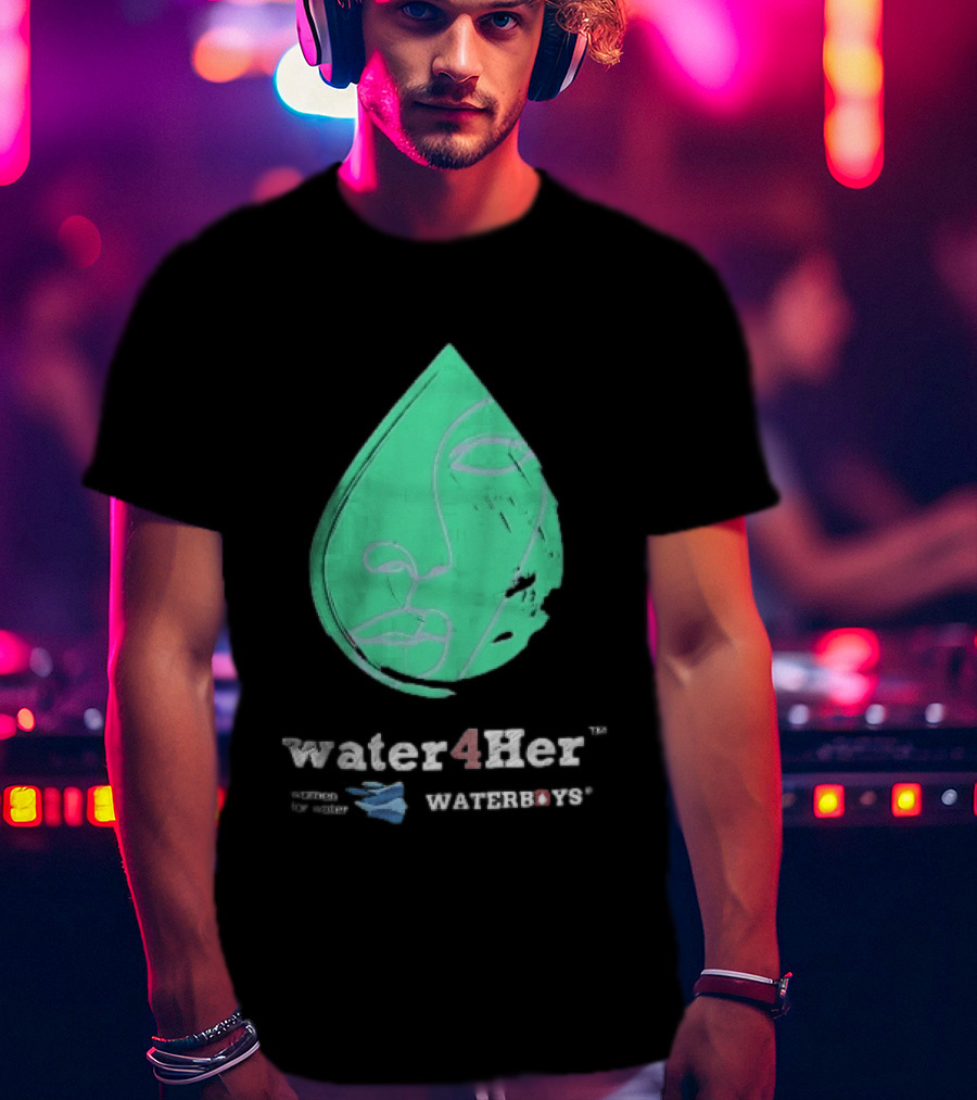 Water4Her Waterboys Green Waterdrop Line Face Women For Water T-Shirt