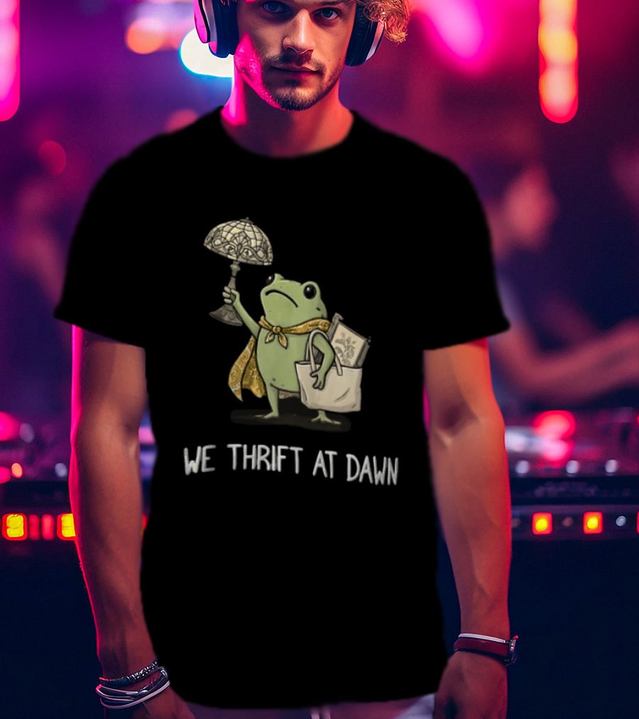 We Thrift At Dawn Frog Holding Stained Glass Lamp Scarf And Bag T-Shirt