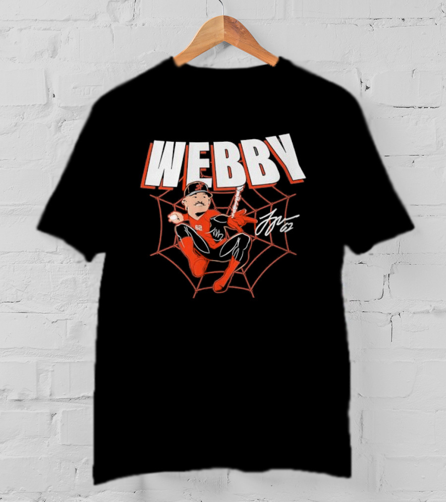WEBBY Spider Web Baseball Player 62 Red Jersey Signature T-Shirt