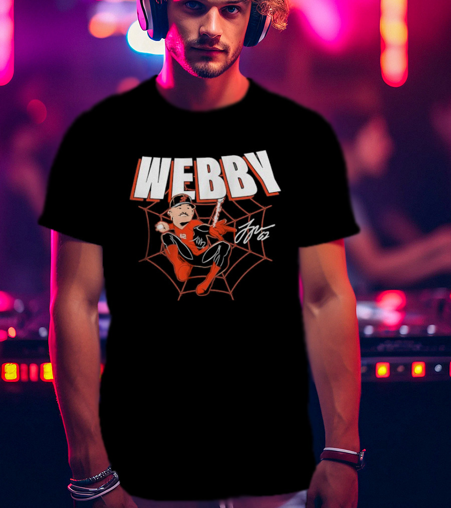 WEBBY Spider Web Baseball Player 62 Red Jersey Signature T-Shirt