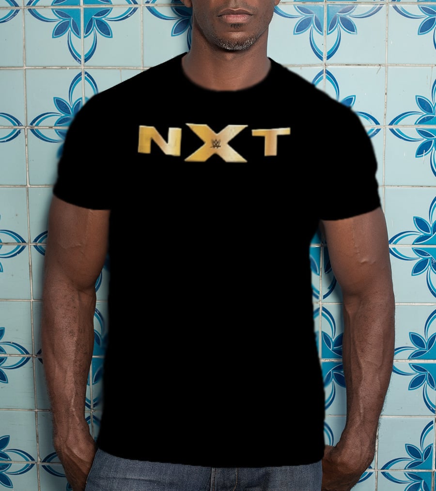 WWE NXT Gold Metallic 3D Lettering Black T-Shirt