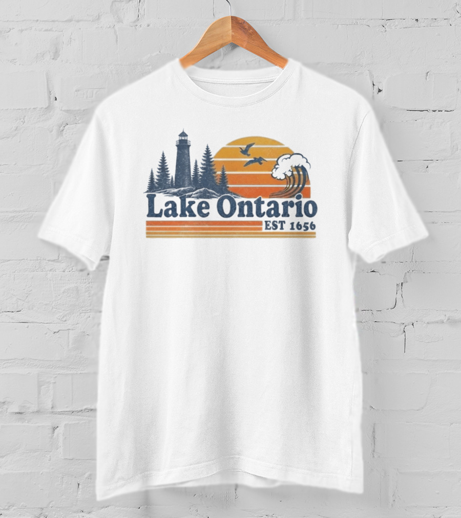 Lake Ontario Est 1656 Lighthouse Sunset Tree Birds T-Shirt