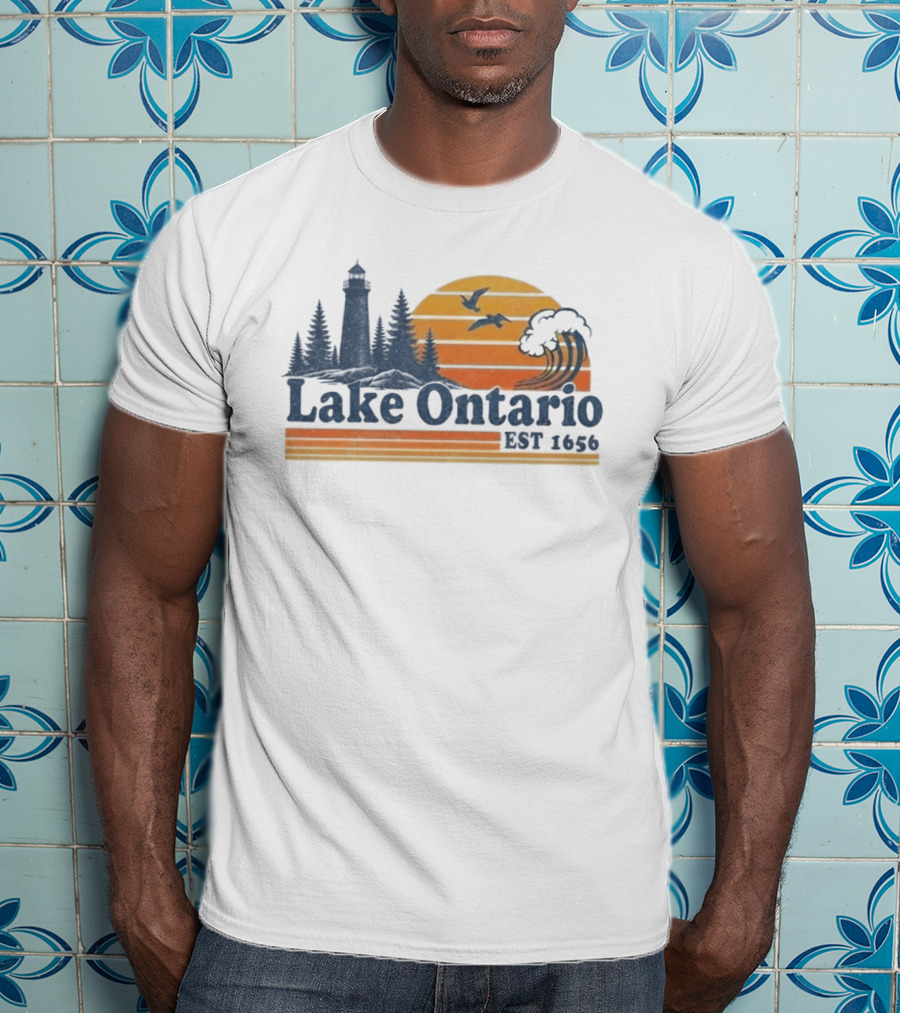 Lake Ontario Est 1656 Lighthouse Sunset Tree Birds T-Shirt