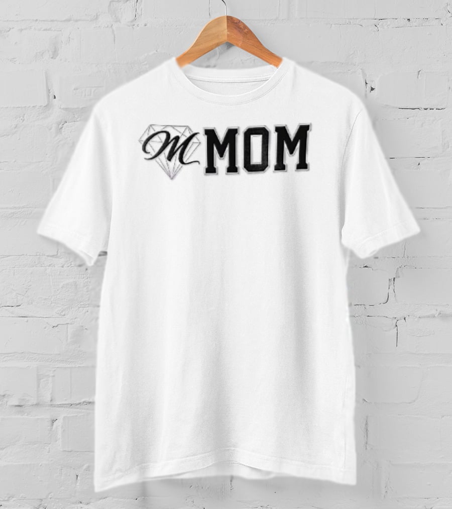 Diamond M Mom Script Varsity Block Font T-Shirt