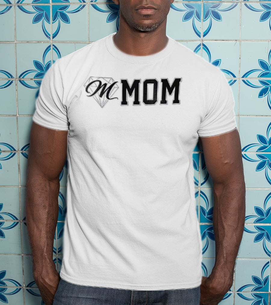 Diamond M Mom Script Varsity Block Font T-Shirt