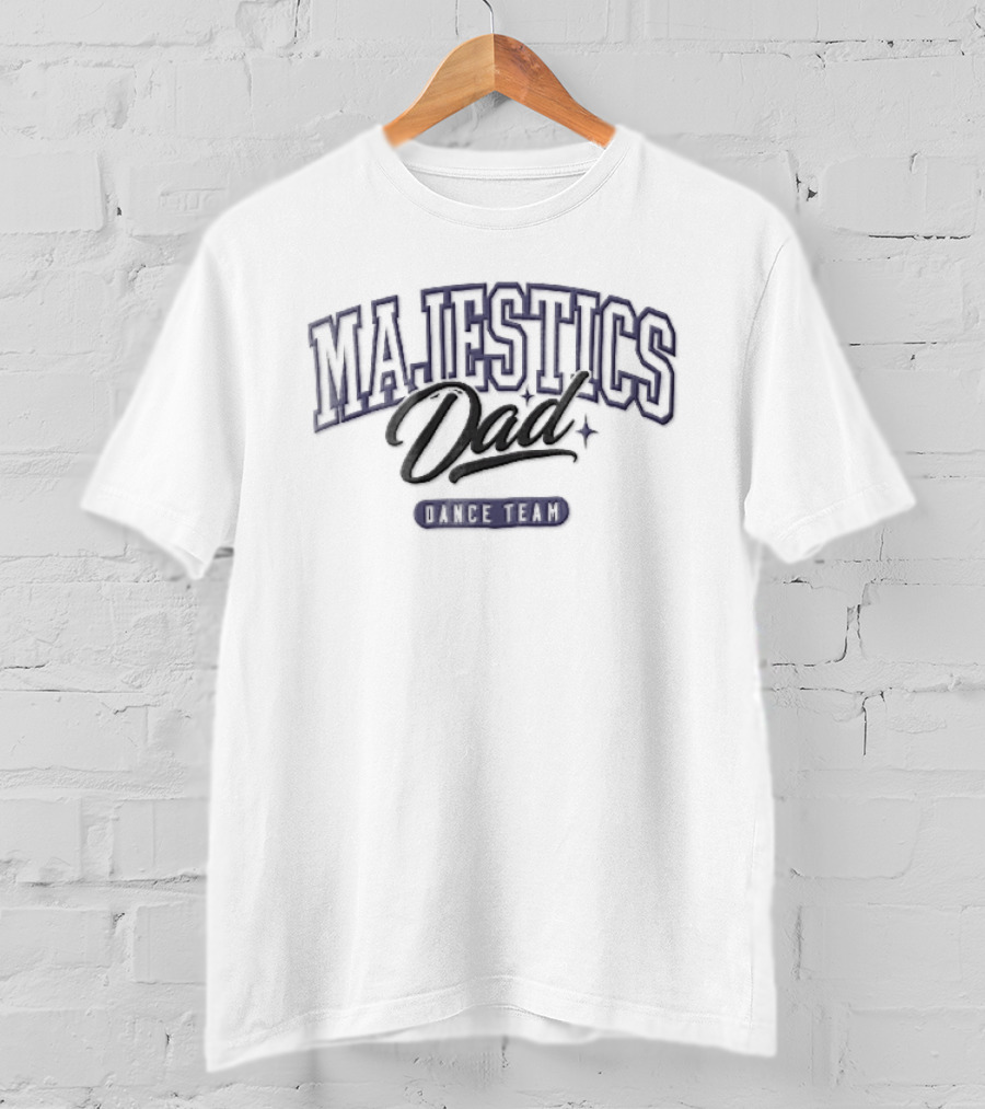 Majestics Dad Dance Team Sparkles Banner Arched Script Lettering Purple T-Shirt
