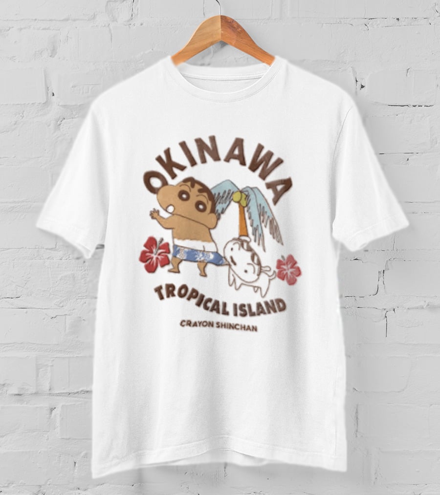 Okinawa Tropical Island Crayon Shinchan Hibiscus Palms Adventure T-Shirt