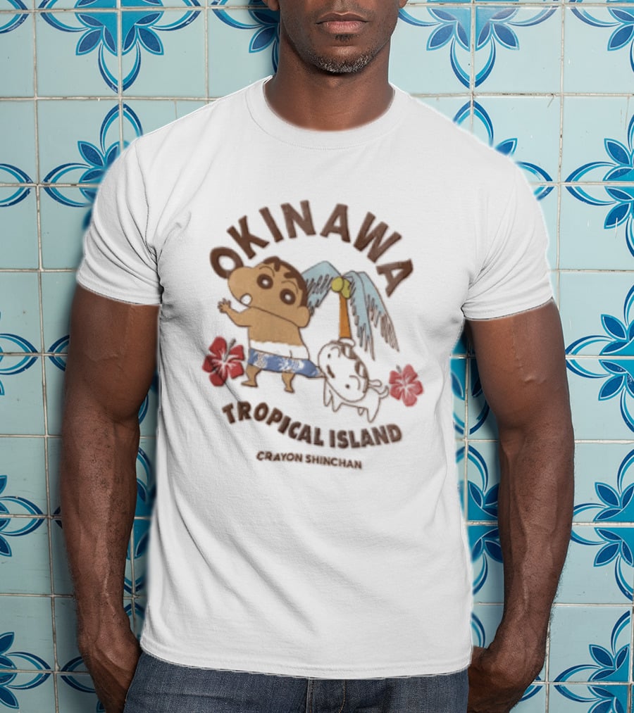 Okinawa Tropical Island Crayon Shinchan Hibiscus Palms Adventure T-Shirt
