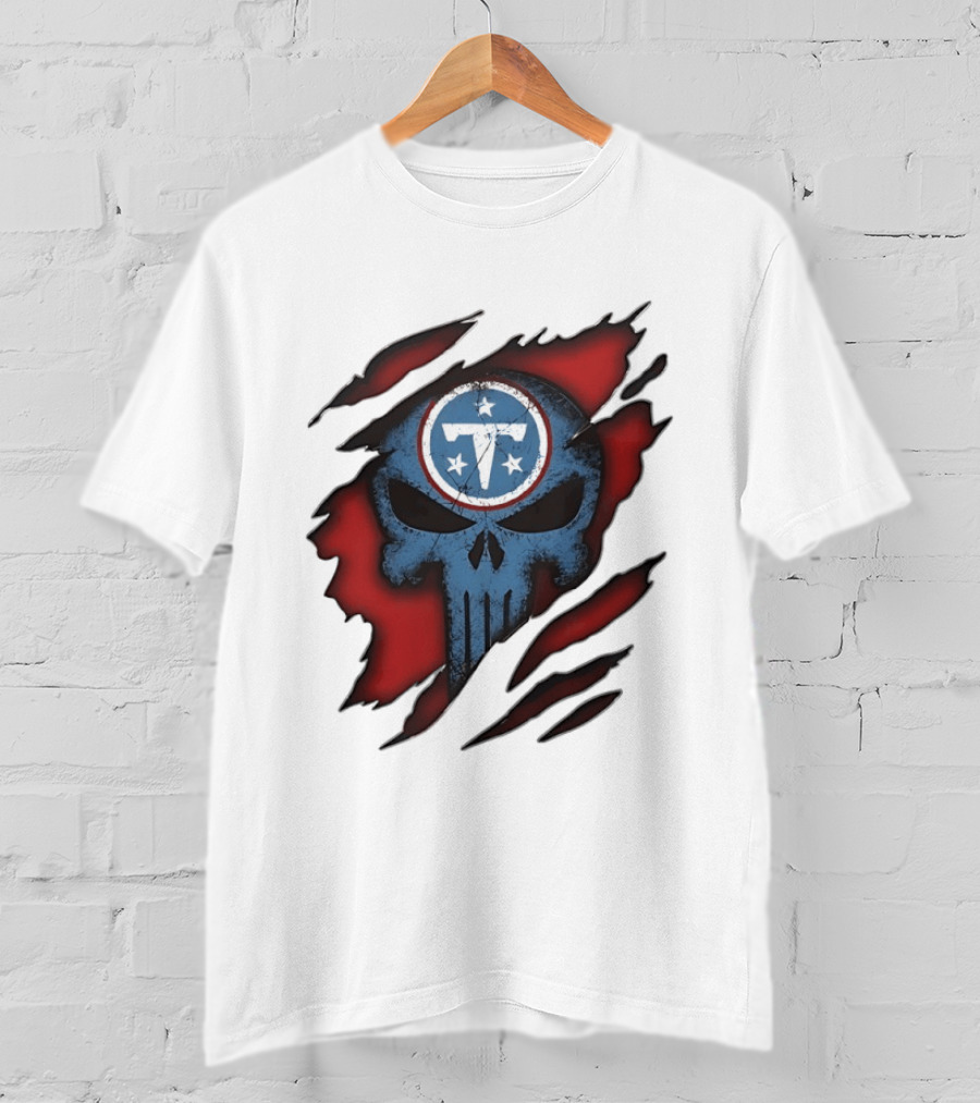 Tennessee Titans Punisher Skull Ripped Red NFL Fan T-Shirt