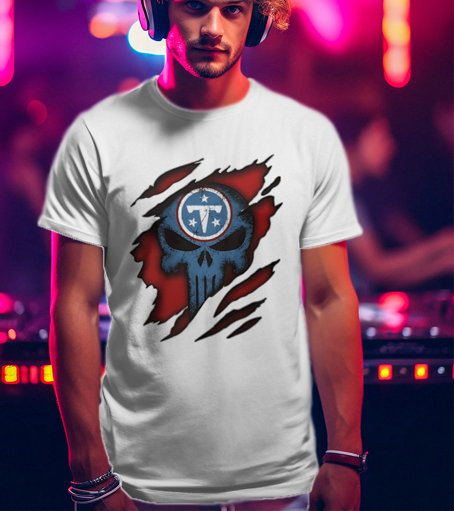 Tennessee Titans Punisher Skull Ripped Red NFL Fan T-Shirt