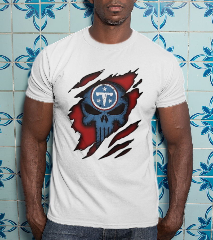 Tennessee Titans Punisher Skull Ripped Red NFL Fan T-Shirt