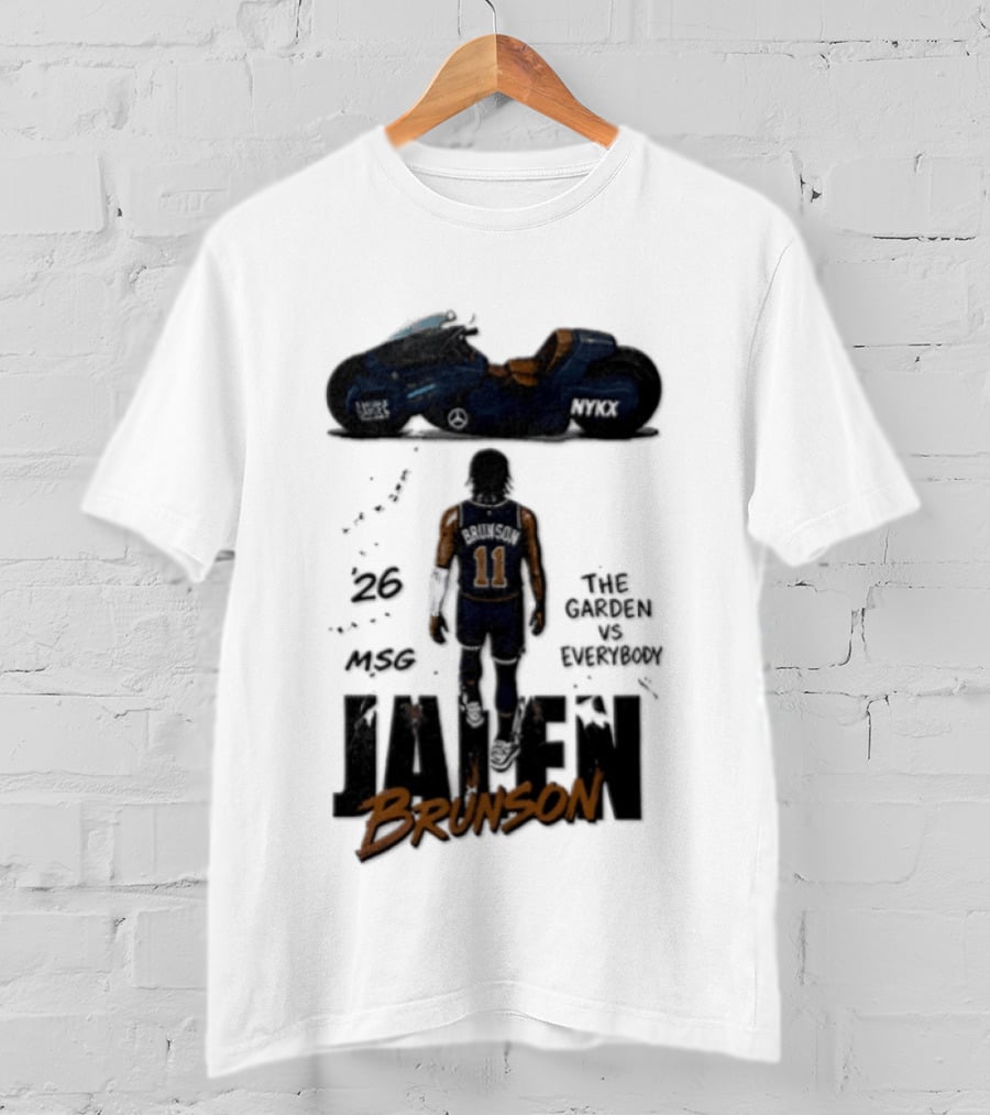 Jalen Brunson 26 The Garden NYKX MSG Vs Everybody Akira Motorcycle T-Shirt