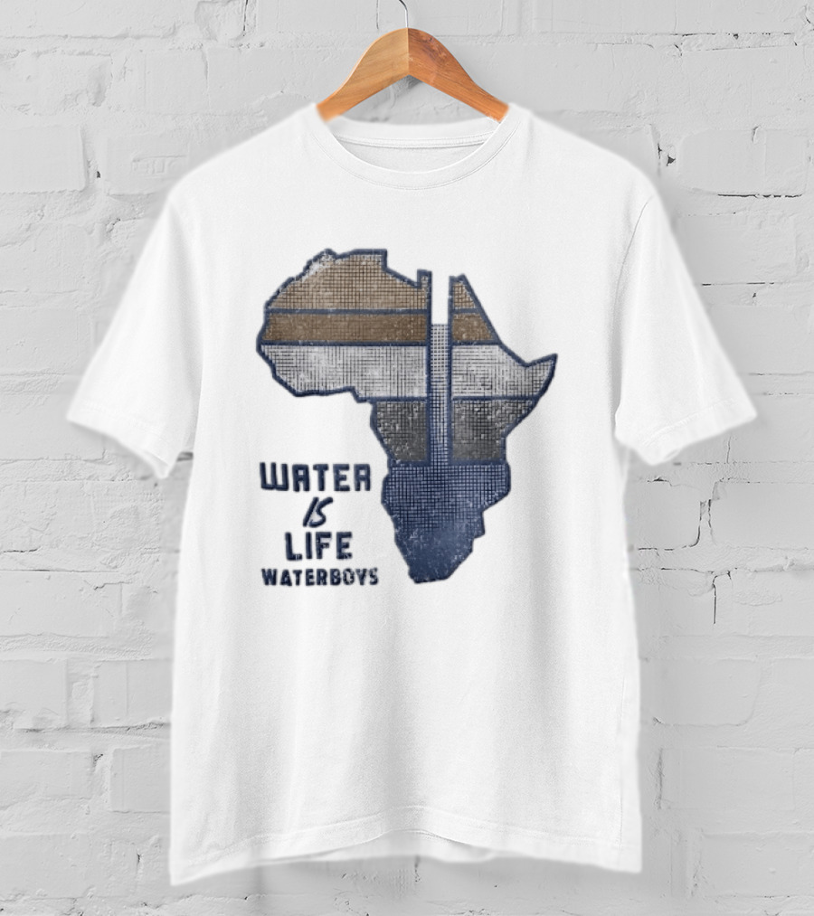 Waterboys Water Is Life Africa Map Mosaic Grid Distressed T-Shirt