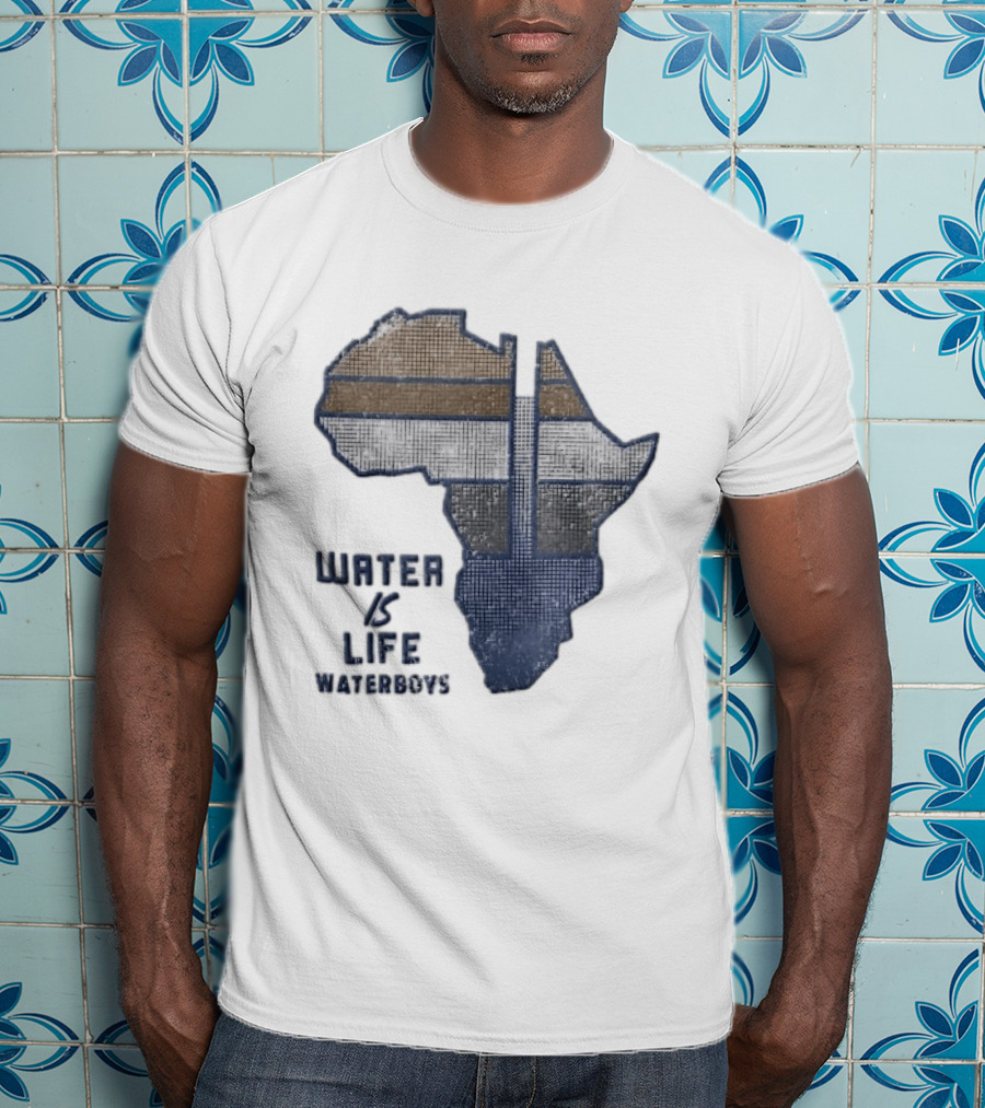 Waterboys Water Is Life Africa Map Mosaic Grid Distressed T-Shirt