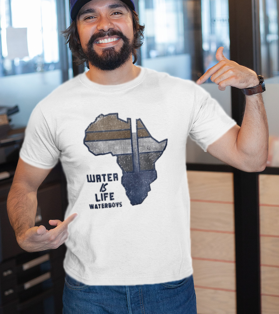 Waterboys Water Is Life Africa Map Mosaic Grid Distressed T-Shirt