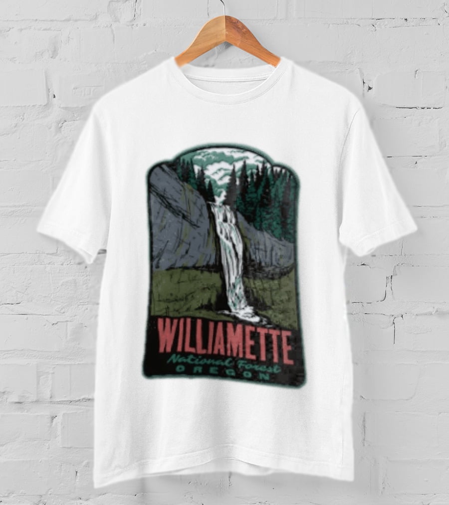 Williamette National Forest Oregon Waterfall Cliff Trees T-Shirt
