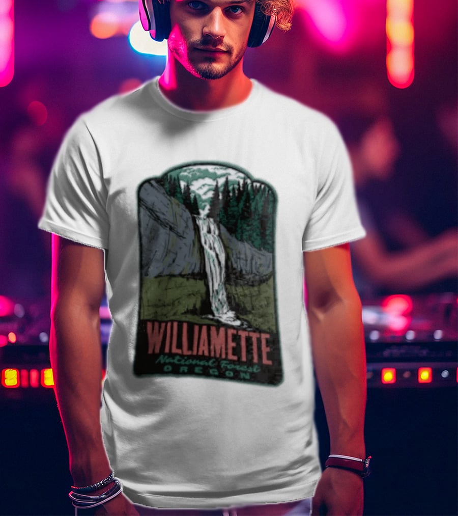 Williamette National Forest Oregon Waterfall Cliff Trees T-Shirt
