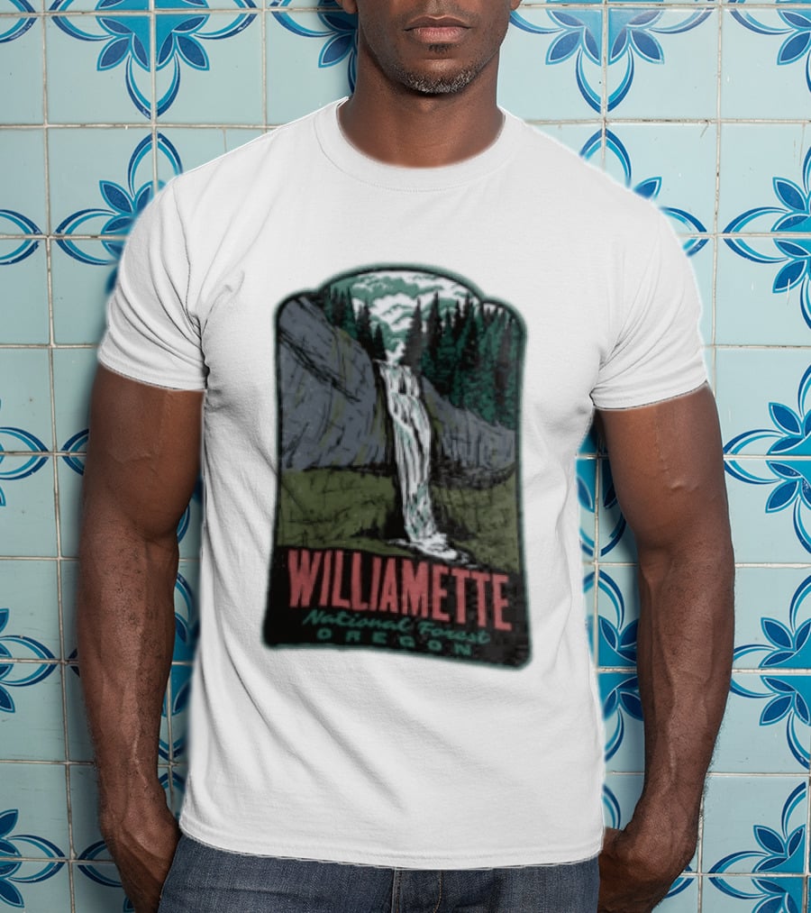 Williamette National Forest Oregon Waterfall Cliff Trees T-Shirt