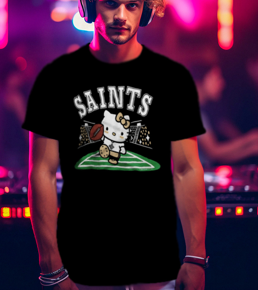 Hello Kitty New Orleans Saints Football Mascot Fan Gear T-Shirt