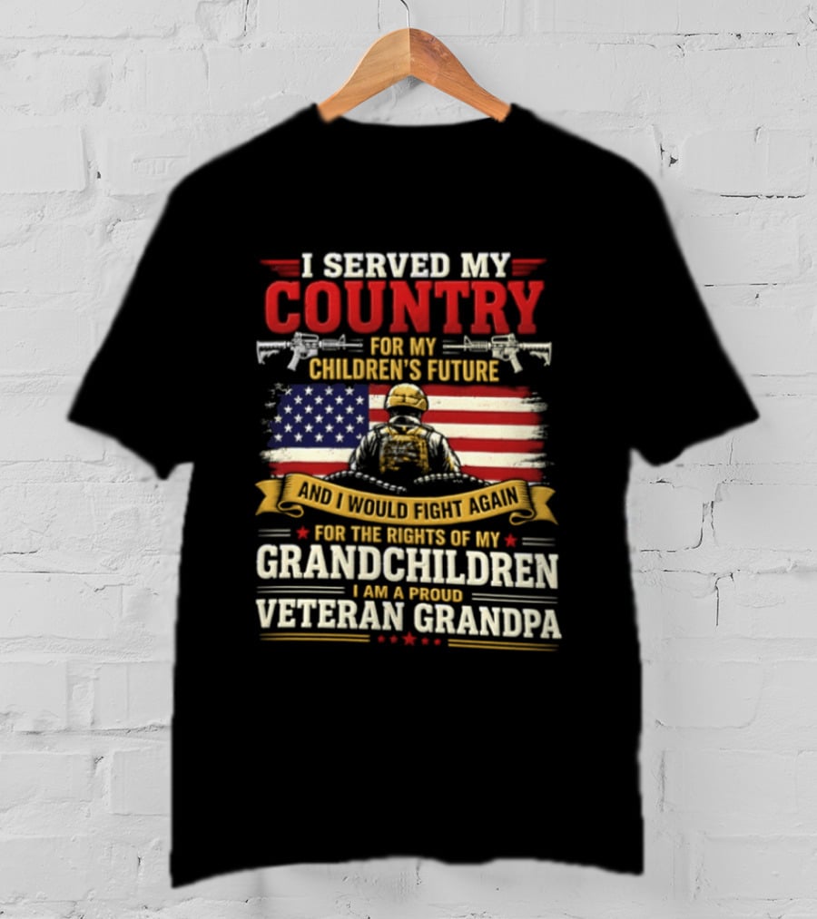 I Served My Country For Children's Future Veteran Grandpa Patriotic US Flag T-Shirt