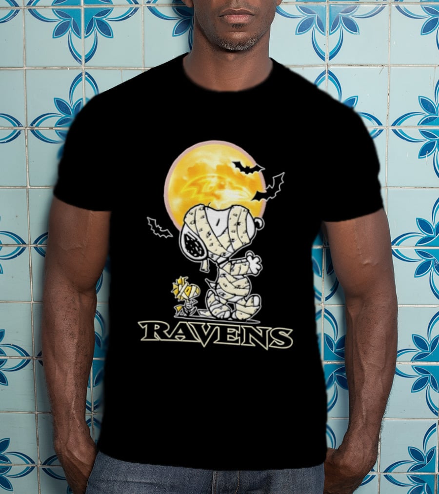 Ravens Halloween Snoopy Woodstock Mummy Festive 2026 T-Shirt