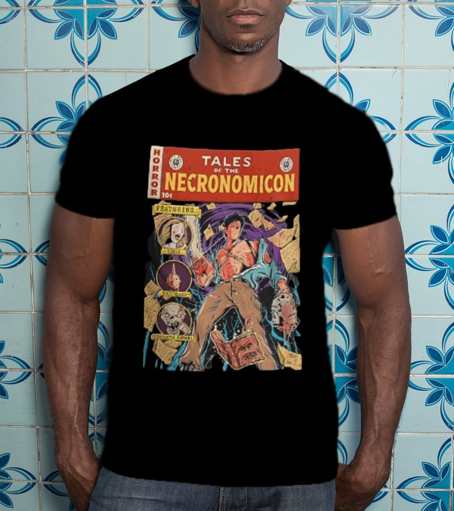 Tales Of The Necronomicon Horror Featuring Ash Williams Evil Dead Comic Book Bruce Campbell Linda Henrietta Knowby T-Shirt