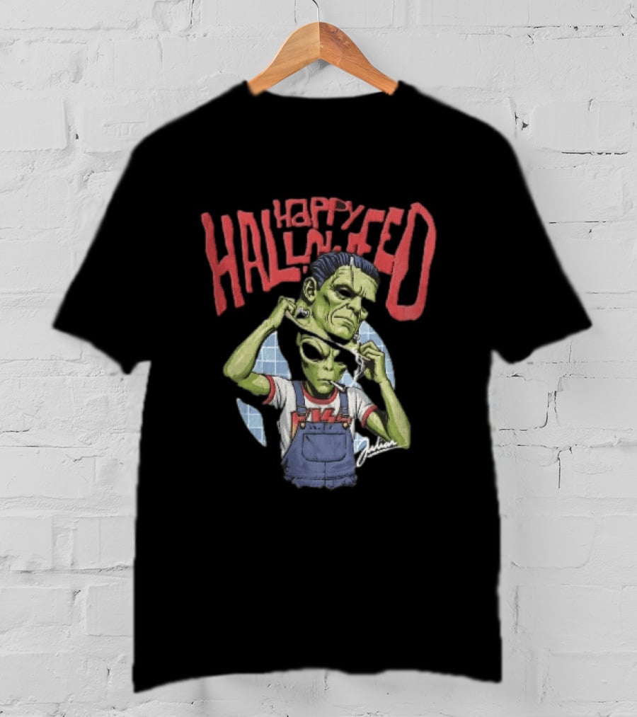 Happy Halloween Julian Green Alien Frankenstein Smoking Cigarette T-Shirt