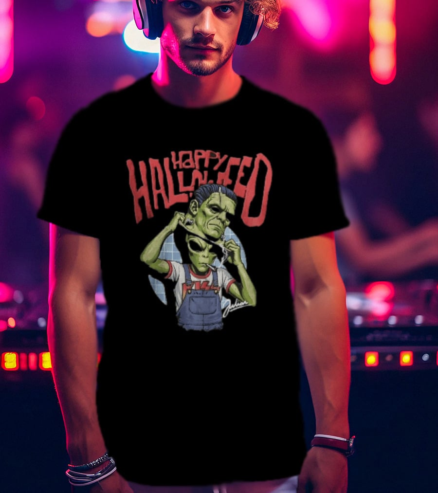 Happy Halloween Julian Green Alien Frankenstein Smoking Cigarette T-Shirt