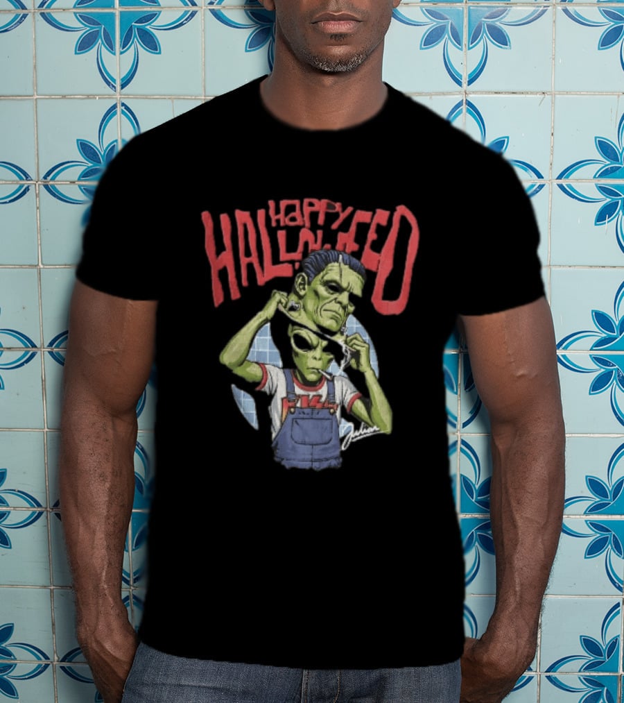 Happy Halloween Julian Green Alien Frankenstein Smoking Cigarette T-Shirt