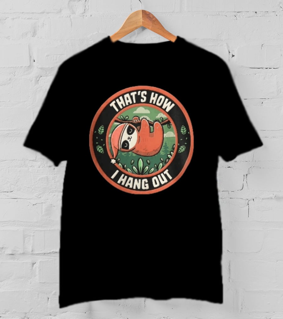 That's How I Hang Out Sloth Wearing Nightcap Hanging On Tree Branch Circular T-Shirt