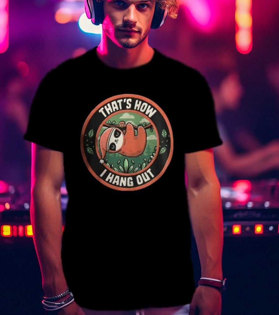 That's How I Hang Out Sloth Wearing Nightcap Hanging On Tree Branch Circular T-Shirt