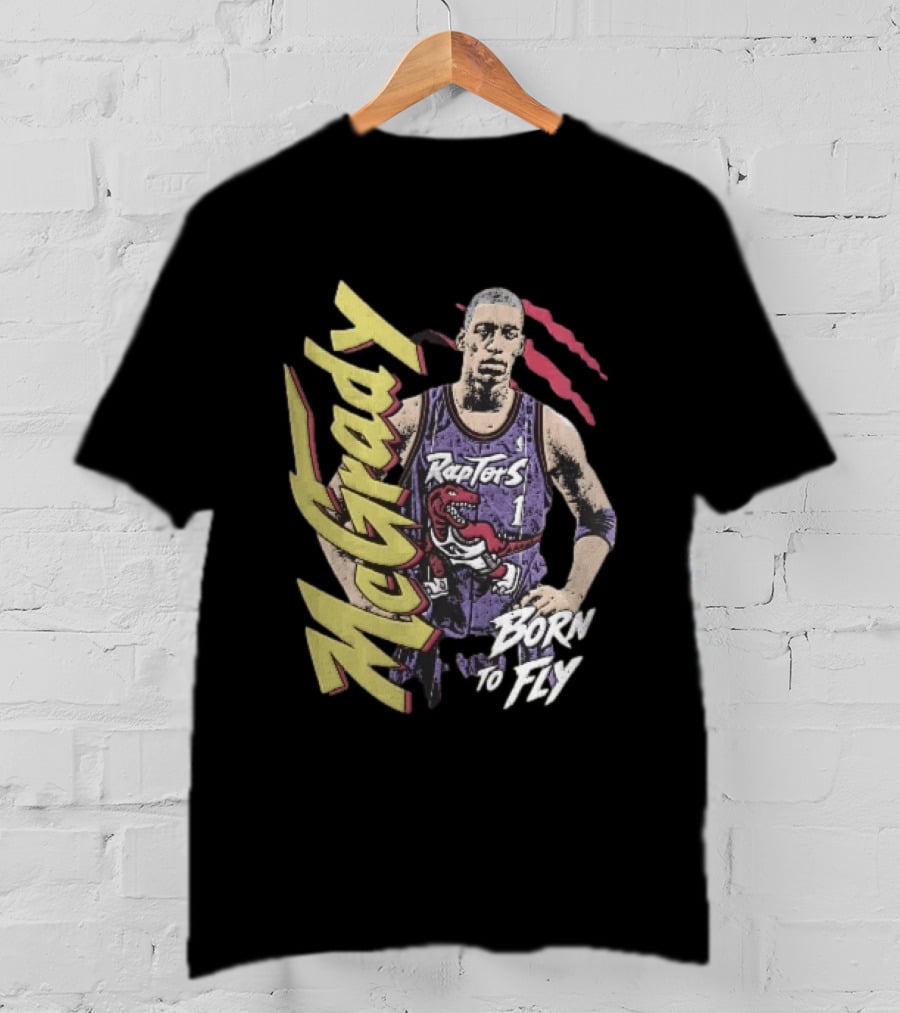 McGrady Raptors Born To Fly Distressed Red Claw Marks Grunge T-Shirt
