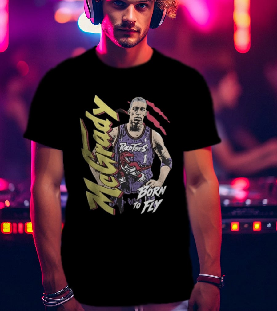 McGrady Raptors Born To Fly Distressed Red Claw Marks Grunge T-Shirt