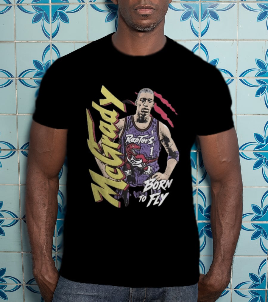 McGrady Raptors Born To Fly Distressed Red Claw Marks Grunge T-Shirt