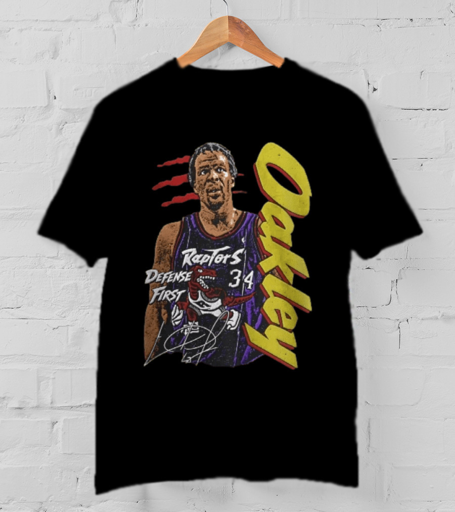 Toronto Raptors Charles Oakley Defense First Retro Halftone Red Claw Marks T-Shirt