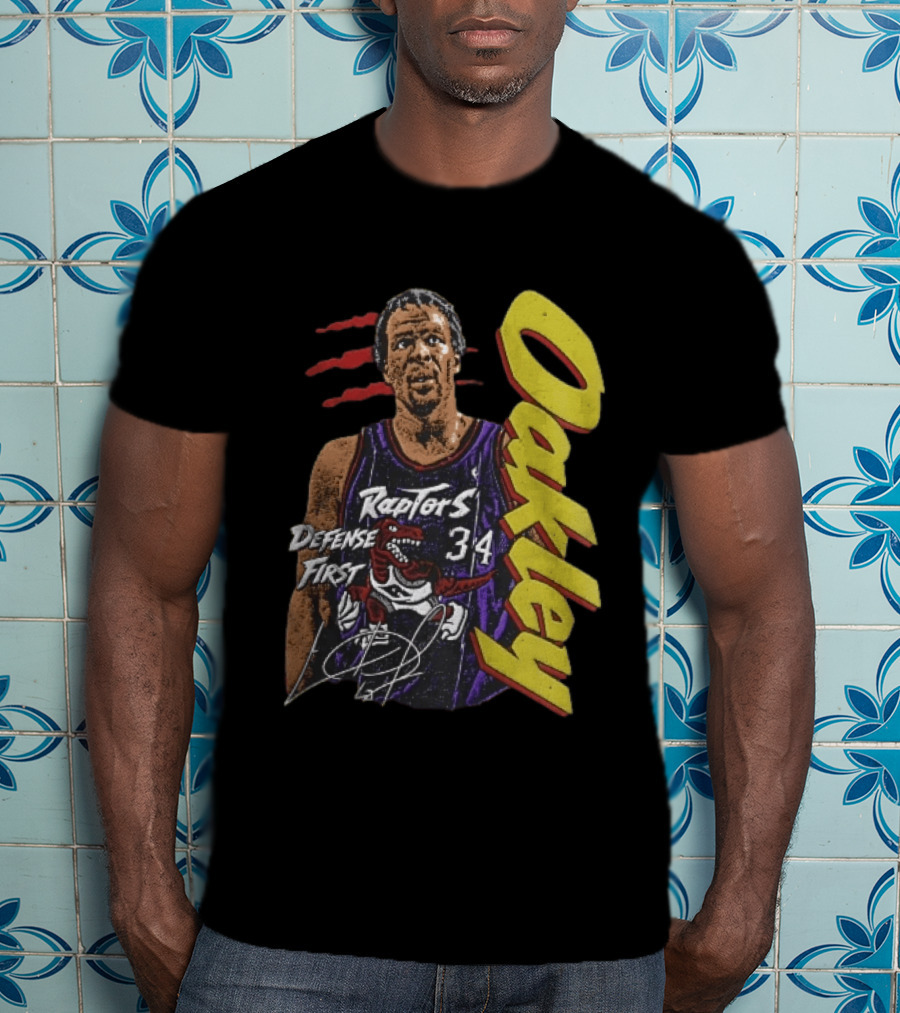 Toronto Raptors Charles Oakley Defense First Retro Halftone Red Claw Marks T-Shirt