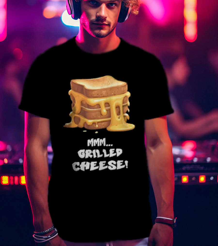 Mmm Grilled Cheese Melting Dripping Stacked Sandwiches Cartoon T-Shirt