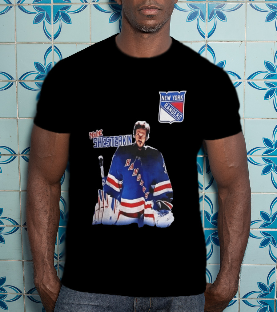 New York Rangers Igor Shesterkin NHL Goaltender Blue Uniform T-Shirt