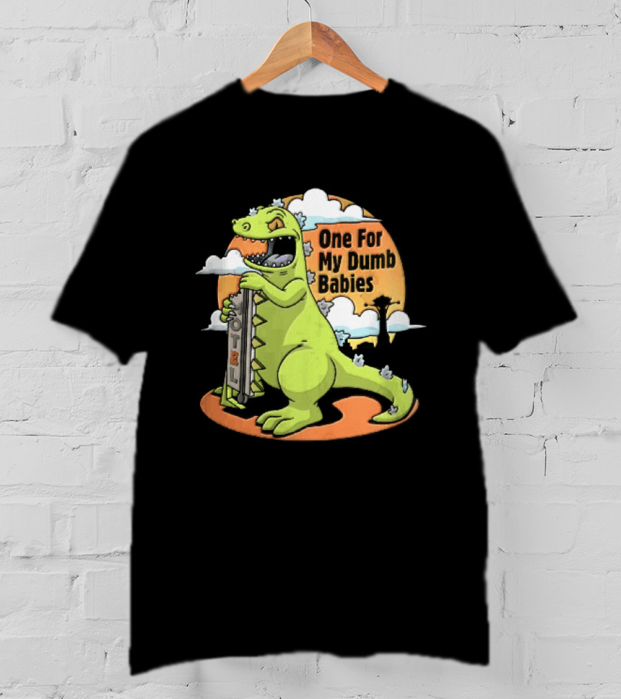One For My Dumb Babies Motel Reptar Holding Thermometer Lucky 38 Sunset Cartoon T-Shirt