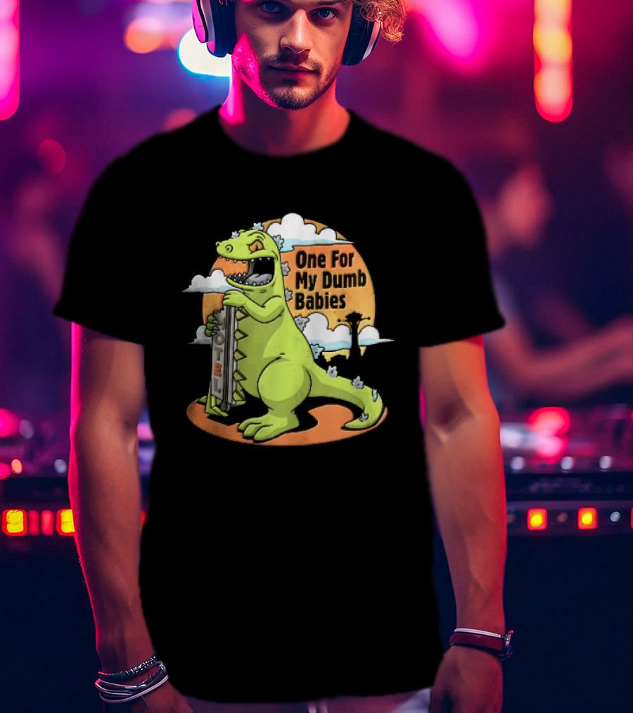 One For My Dumb Babies Motel Reptar Holding Thermometer Lucky 38 Sunset Cartoon T-Shirt