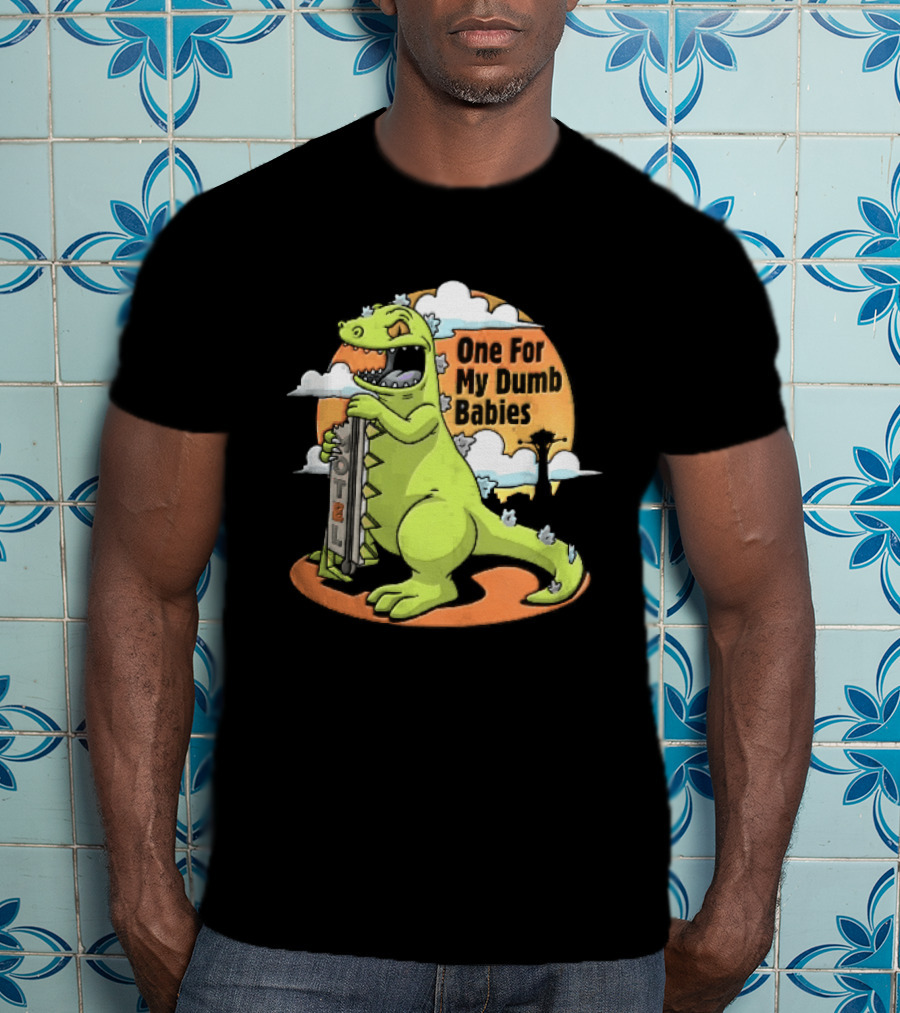 One For My Dumb Babies Motel Reptar Holding Thermometer Lucky 38 Sunset Cartoon T-Shirt