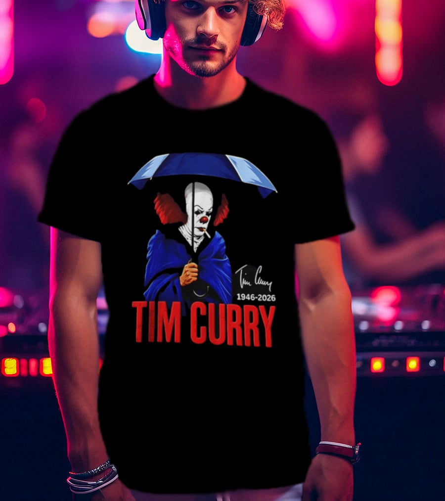 Tim Curry Pennywise 1946 2026 Memorial With Umbrella T-Shirt