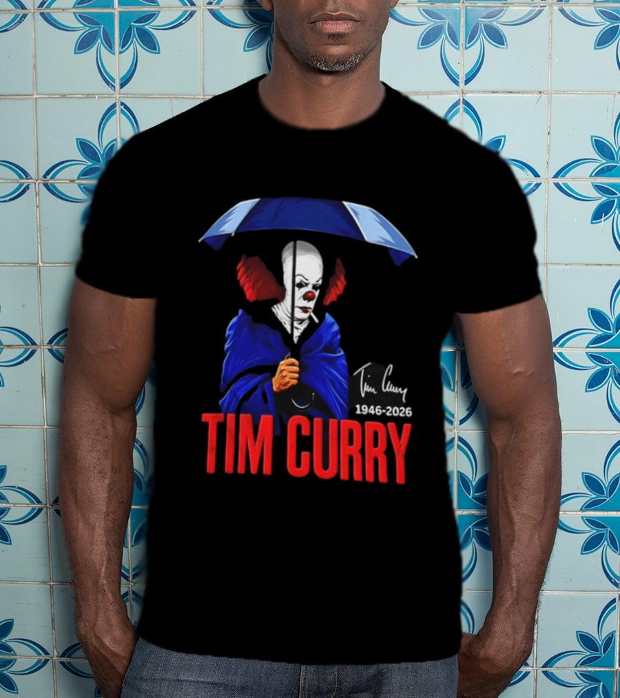 Tim Curry Pennywise 1946 2026 Memorial With Umbrella T-Shirt